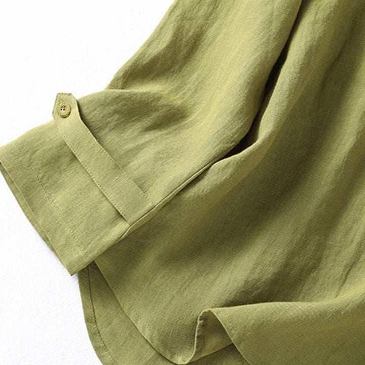 Buddha Stones Spring Dark Khaki Stand Collar Half Buttons Design Women's Long Sleeve Shirt - image 7