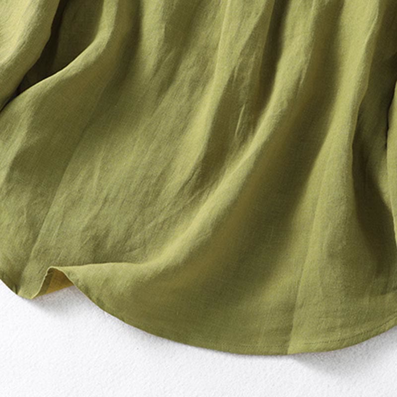 Buddha Stones Spring Dark Khaki Stand Collar Half Buttons Design Women's Long Sleeve Shirt - image 10