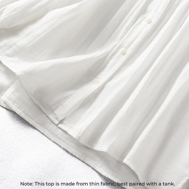 Buddha Stones White Ruffled Collar Long Sleeve Women's Cotton Shirt - image 7