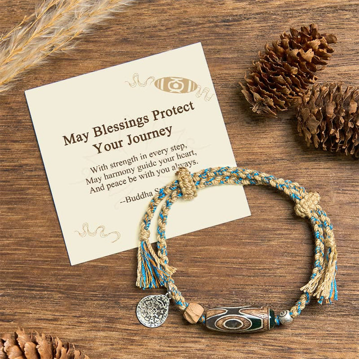 Buddha Stones "May Blessings Protect Your Journey" Dzi Bead Bracelet Includes Gift Message Card - Dzi Bead(Wrist Circumference 14-16cm) - Standard Gift Box - image 0