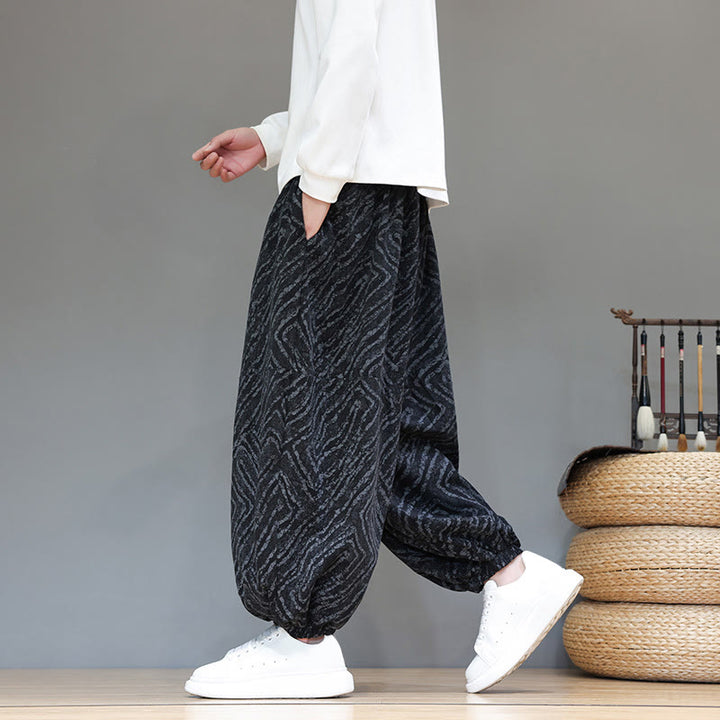 Buddha Stones Fall Texture Drawstring Design Corduroy Cotton Linen Men's Harem Pants With Pockets - Black - US/UK/AU46，EU56 (5XL) - image 10