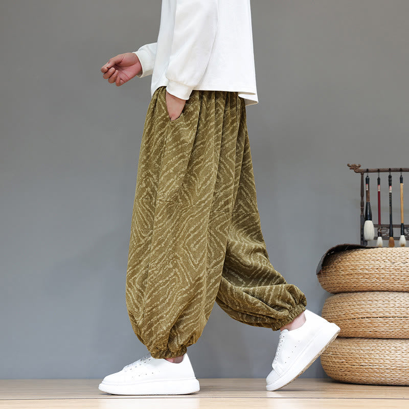 Buddha Stones Fall Texture Drawstring Design Corduroy Cotton Linen Men's Harem Pants With Pockets - DarkKhaki - US/UK/AU46，EU56 (5XL) - image 31
