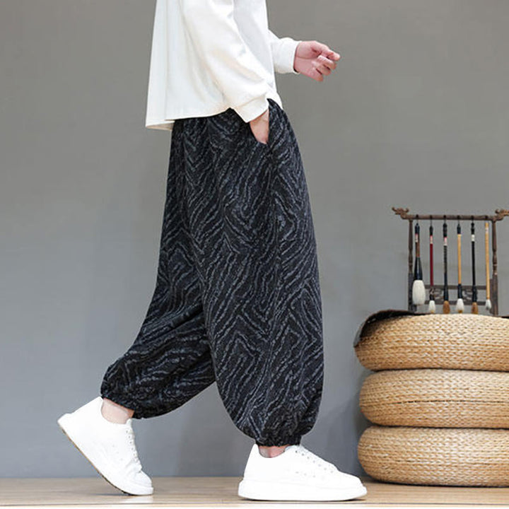 Buddha Stones Fall Texture Drawstring Design Corduroy Cotton Linen Men's Harem Pants With Pockets - image 15