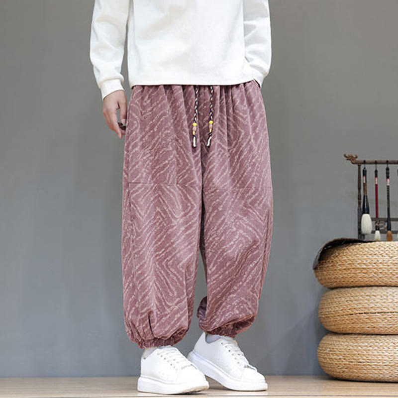 Buddha Stones Fall Texture Drawstring Design Corduroy Cotton Linen Men's Harem Pants With Pockets - image 22