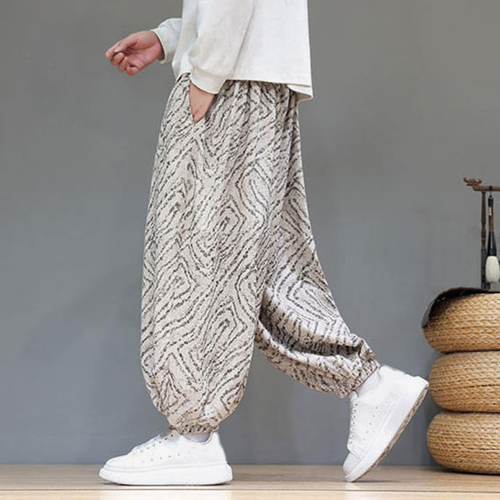 Buddha Stones Fall Texture Drawstring Design Corduroy Cotton Linen Men's Harem Pants With Pockets - image 8