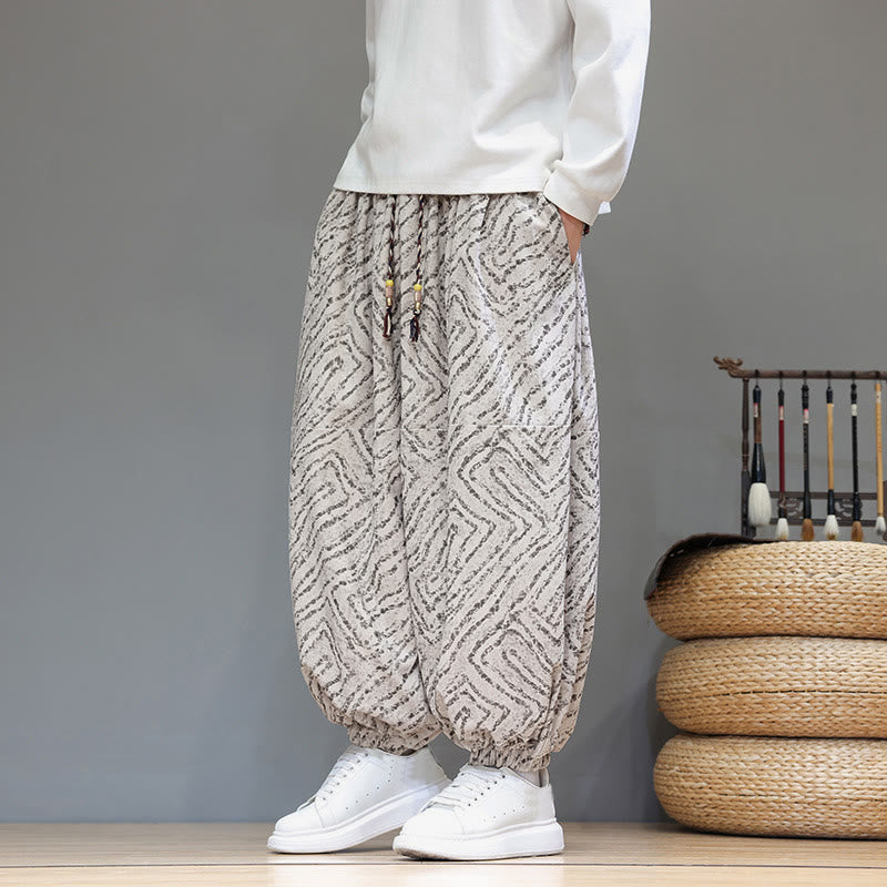 Buddha Stones Fall Texture Drawstring Design Corduroy Cotton Linen Men's Harem Pants With Pockets - image 3