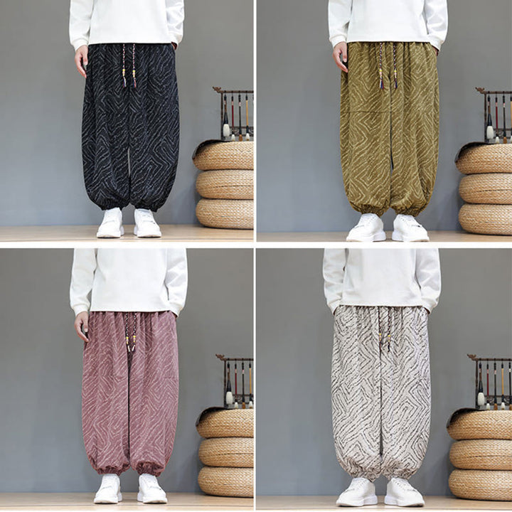 Buddha Stones Fall Texture Drawstring Design Corduroy Cotton Linen Men's Harem Pants With Pockets - image 40
