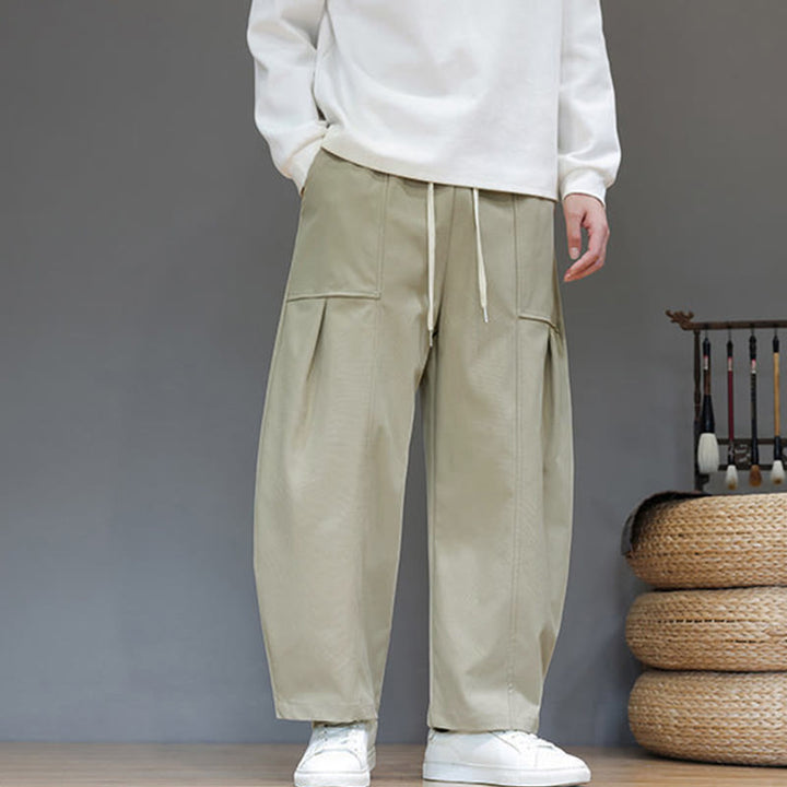 Buddha Stones Fall Pure Color Cotton Men's Cropped Harem Pants With Pockets - DarkKhaki - US/UK/AU46，EU56 (5XL) - image 0