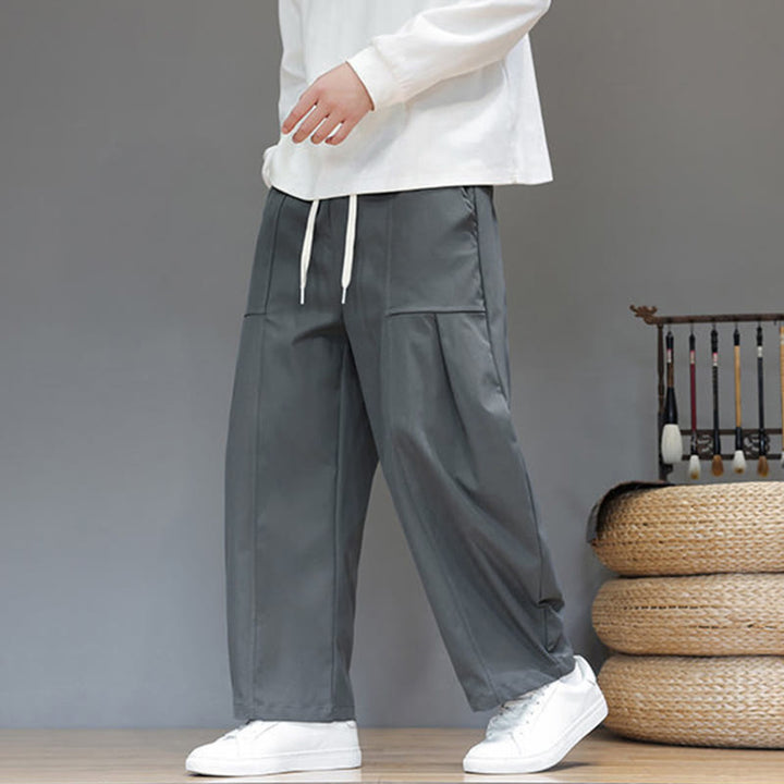 Buddha Stones Fall Pure Color Cotton Men's Cropped Harem Pants With Pockets - image 10