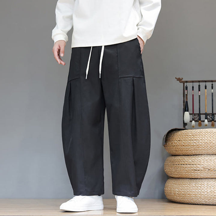 Buddha Stones Fall Pure Color Cotton Men's Cropped Harem Pants With Pockets - image 26