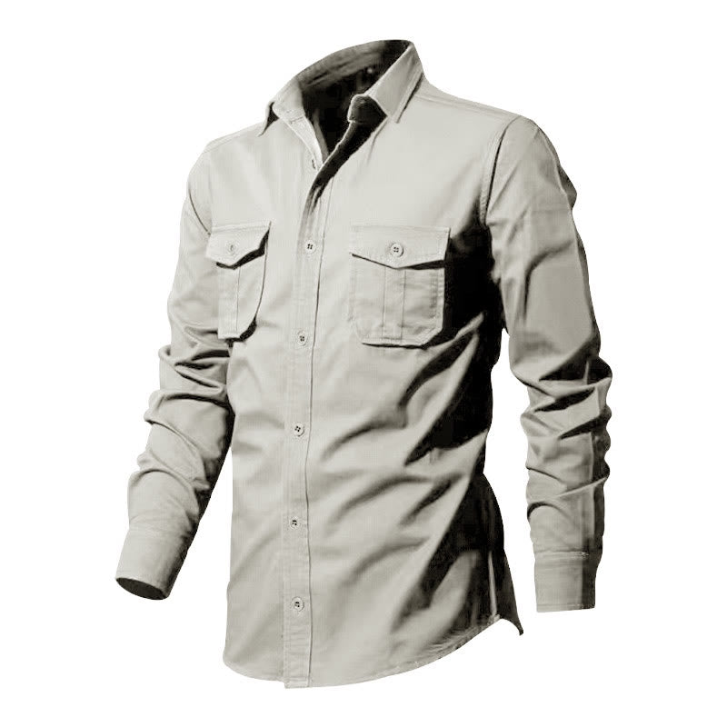 Buddha Stones Solid Color Men's Stand Collar Long Sleeve Shirt With Pockets - image 9