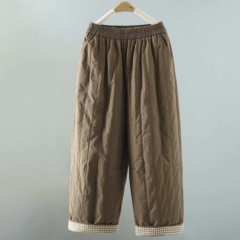 Buddha Stones Straight Lines Stripes Cotton Fleece-Lined Women's Harem Pants With Pockets - Tan - US8-10，UK/AU12-14，EU40-42 (2XL) - image 0