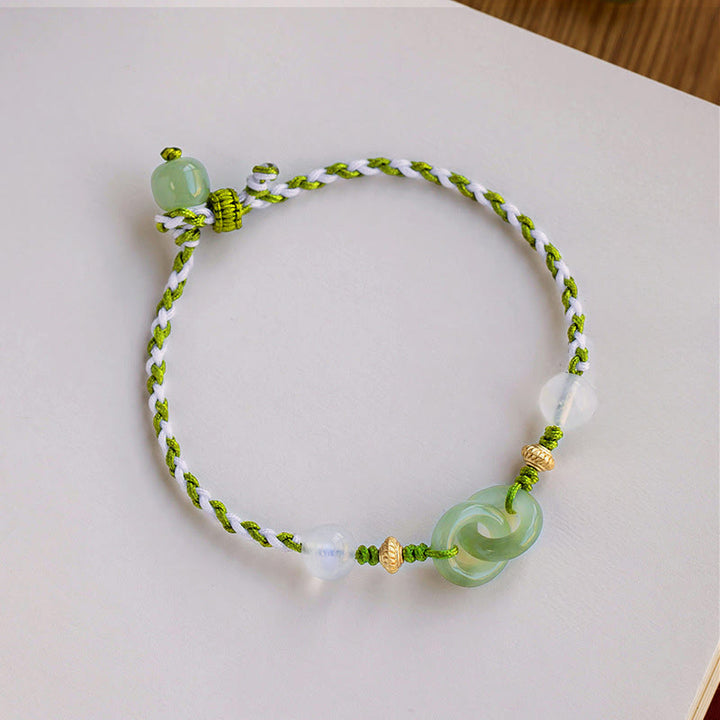 Buddha Stones Braided Rope Peace Buckle Love Calm Bracelet - Green & White Rope(Wrist Circumference: 15-16cm) - image 0