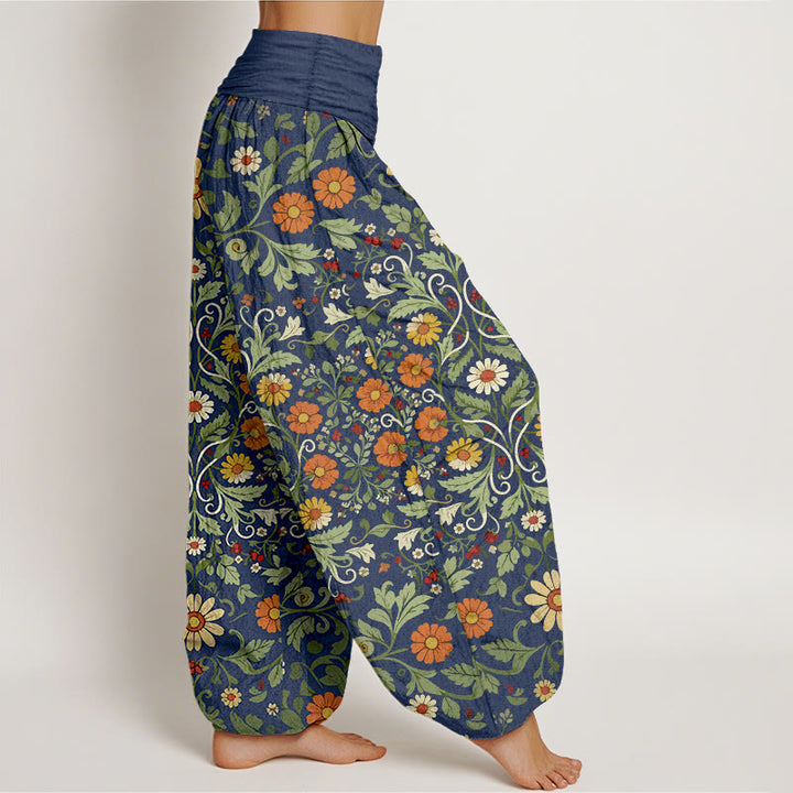 Buddha Stones Pure Cotton Colorful Flowers Vines Women's Elastic Waist Harem Pants - image 2