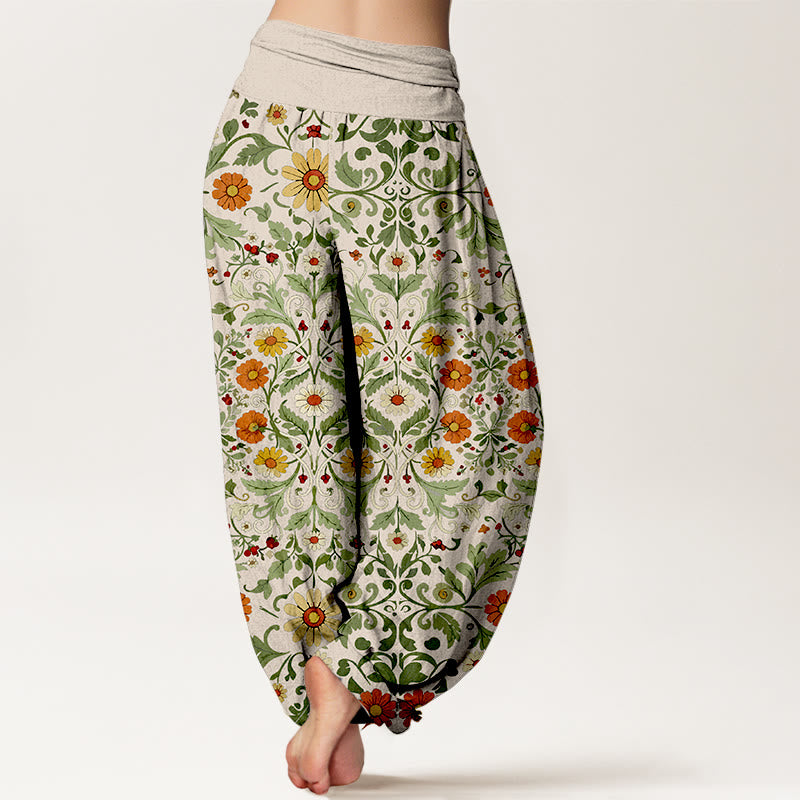 Buddha Stones Pure Cotton Colorful Flowers Vines Women's Elastic Waist Harem Pants - image 6