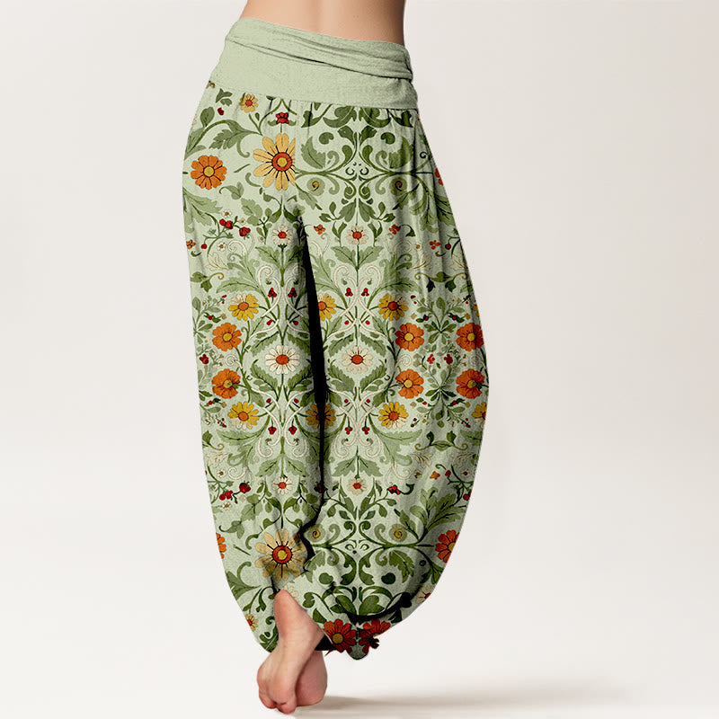 Buddha Stones Pure Cotton Colorful Flowers Vines Women's Elastic Waist Harem Pants - image 9