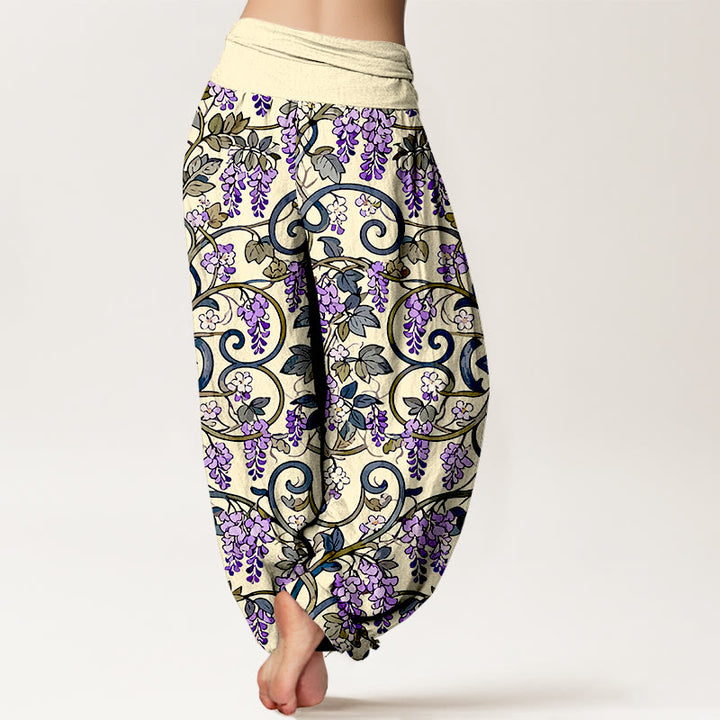 Buddha Stones Pure Cotton Retro Gorgeous Wisteria Women's Elastic Waist Harem Pants - image 9