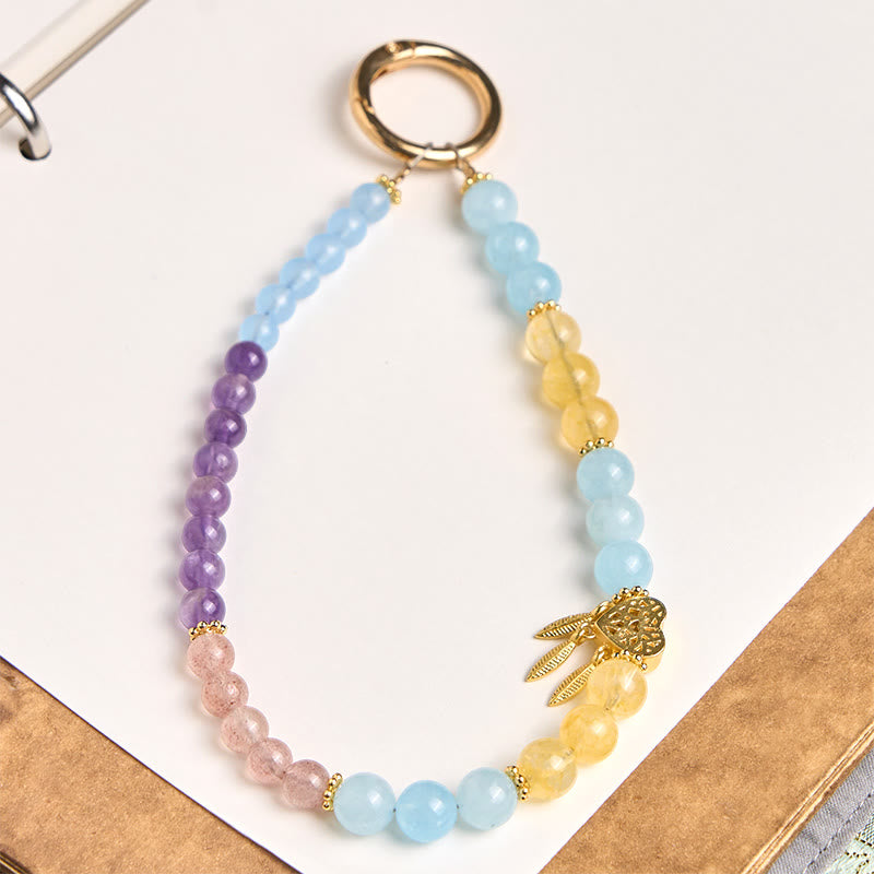 Buddha Stones Blue Chalcedony Citrine Heart Design Energy Key Chain Phone Hanging Decoration - Blue Chalcedony(Charity ♥ Friendliness) - image 0