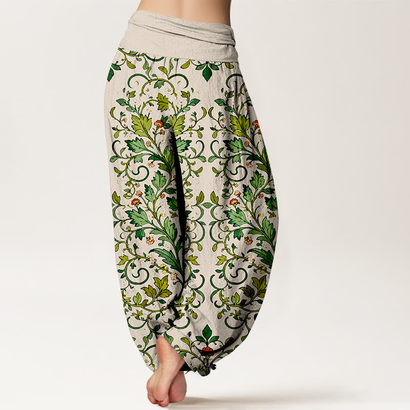 Buddha Stones Pure Cotton Classical Symmetrical Plant Leaf Pattern Women's Elastic Waist Harem Pants - image 9