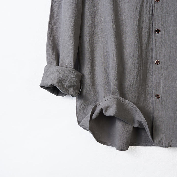 Buddha Stones Solid Color Long Sleeve Hooded Drawstring Buttons Cotton Men's Shirt - image 12