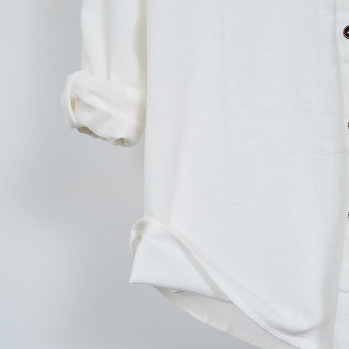 Buddha Stones Solid Color Long Sleeve Hooded Drawstring Buttons Cotton Men's Shirt - image 8