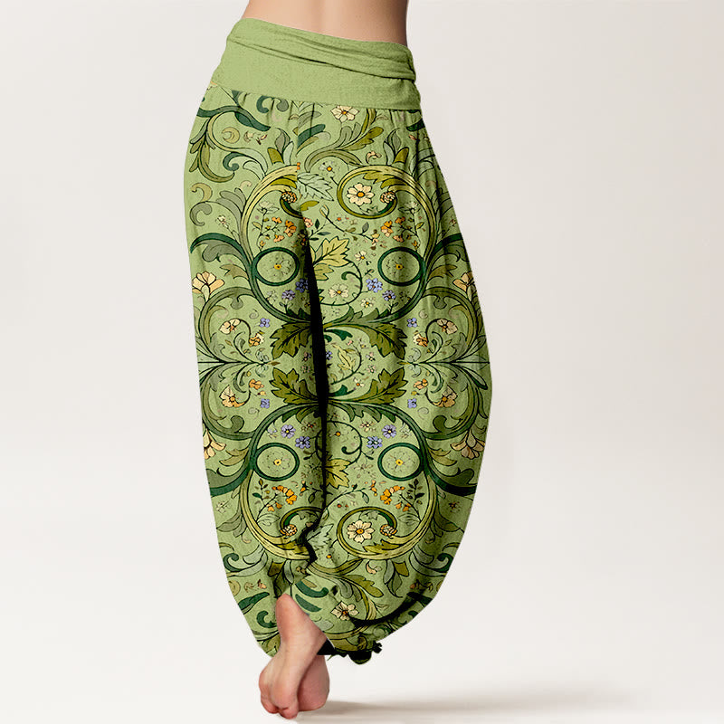 Buddha Stones Pure Cotton Layered Leaves Vines Flowers Pattern Women's Elastic Waist Harem Pants - image 6