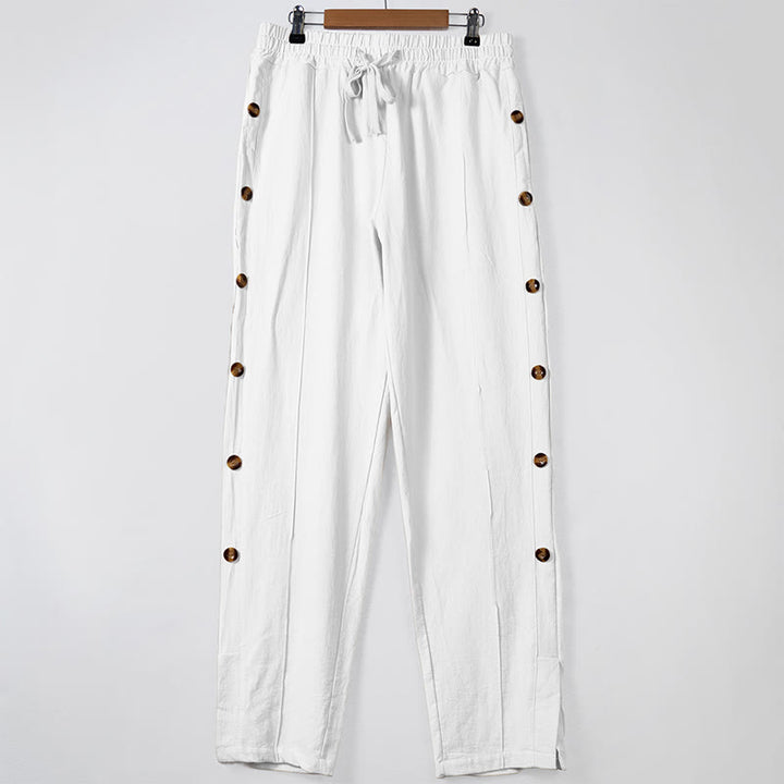 Buddha Stones Solid Color Side Buttons Men's Cotton Pants With Pockets - White - US/UK/AU46，EU56 (3XL) - image 10