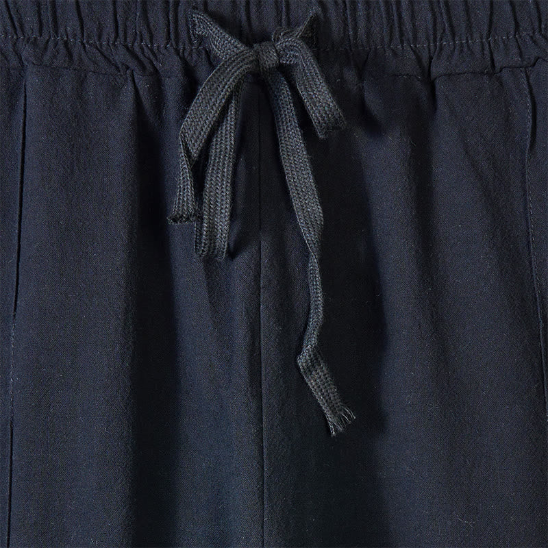 Buddha Stones Solid Color Side Buttons Men's Cotton Pants With Pockets - image 5