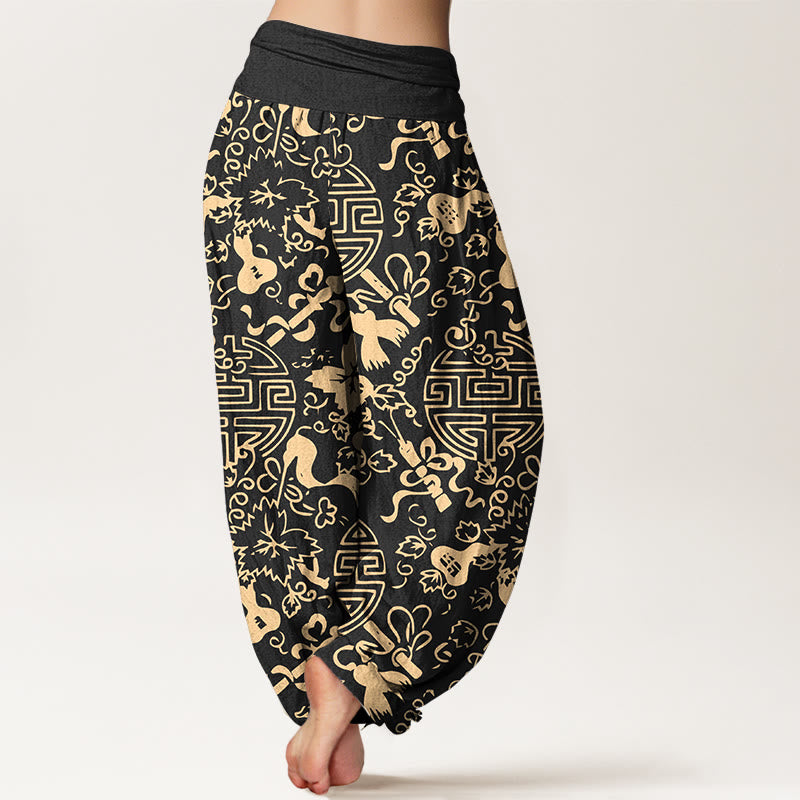 Buddha Stones Pure Cotton Chinese Character Gourd Auspicious Pattern Women's Elastic Waist Harem Pants - image 1