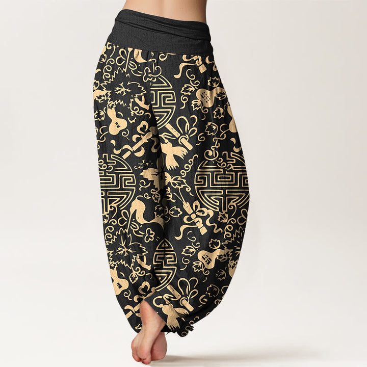 Buddha Stones Pure Cotton Chinese Character Gourd Auspicious Pattern Women's Elastic Waist Harem Pants - image 1