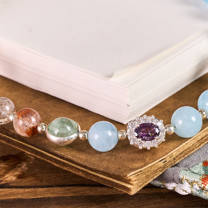 Buddha Stones 8mm Blue Chalcedony Super Seven Crystal Energy Key Chain Phone Hanging Decoration - image 1