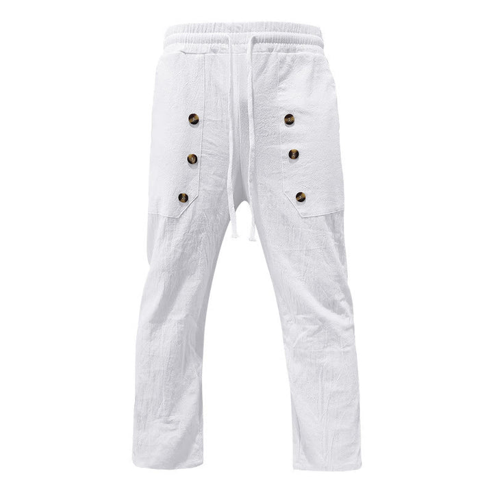 Buddha Stones Casual Plain Color Buttons Men's Cotton Pants With Pockets - White - US/UK/AU46，EU56 (3XL) - image 0