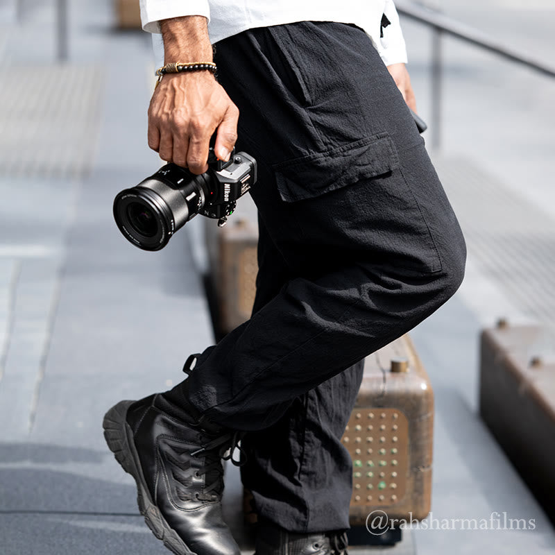 Buddha Stones Solid Color Linen Drawstring Men's Cargo Pants With Pockets - image 1