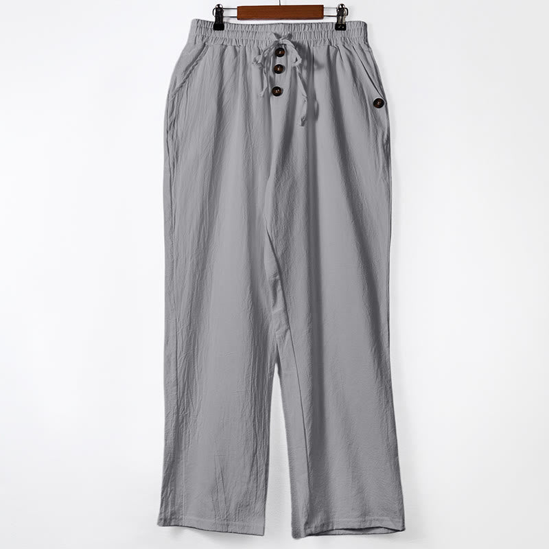 Buddha Stones Solid Color Buttons Drawstring Men's Cotton Pants With Pockets - DarkGray - US/UK/AU46，EU56 (3XL) - image 14