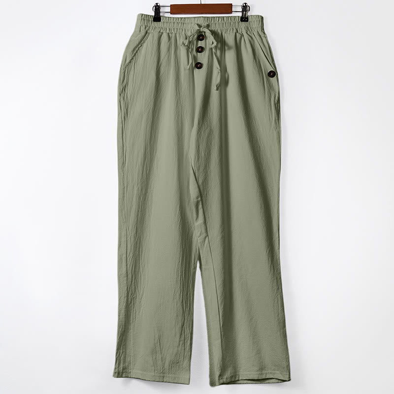 Buddha Stones Solid Color Buttons Drawstring Men's Cotton Pants With Pockets - DarkSeaGreen - US/UK/AU46，EU56 (3XL) - image 18