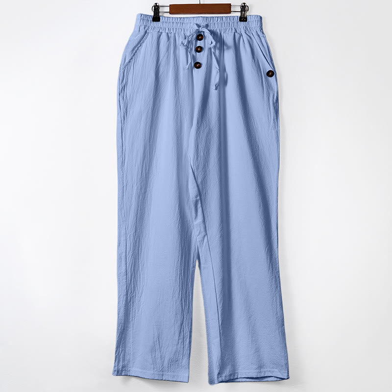 Buddha Stones Solid Color Buttons Drawstring Men's Cotton Pants With Pockets - LightSkyBlue - US/UK/AU46，EU56 (3XL) - image 26