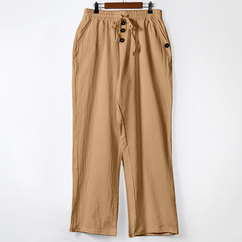 Buddha Stones Solid Color Buttons Drawstring Men's Cotton Pants With Pockets - SandyBrown - US/UK/AU46，EU56 (3XL) - image 30