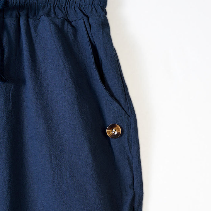 Buddha Stones Solid Color Buttons Drawstring Men's Cotton Pants With Pockets - image 3