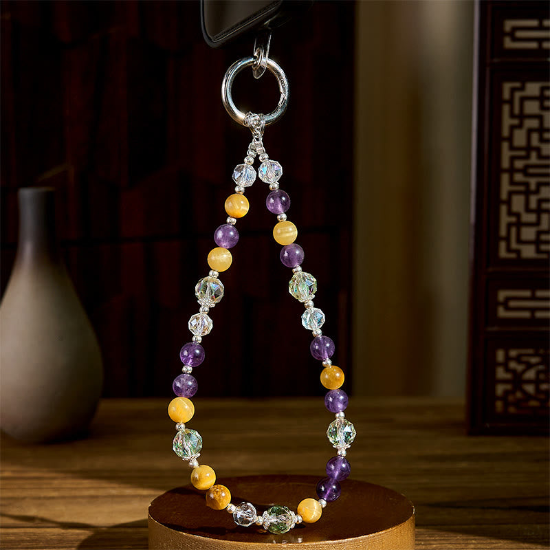 Buddha Stones Amethyst Golden Tiger Eye Beaded Balance Key Chain Phone Hanging Decoration - image 2
