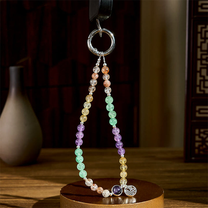 Buddha Stones Fu Character Charm Super Seven Crystal Growth Key Chain Phone Hanging Decoration - image 2