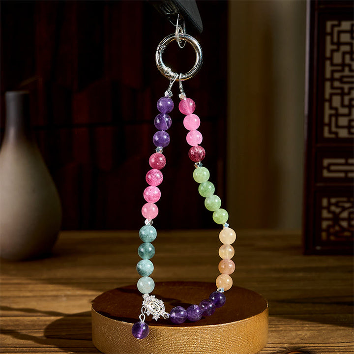 Buddha Stones 8mm Natural Amethyst Balance Beaded Key Chain Phone Hanging Decoration - image 3