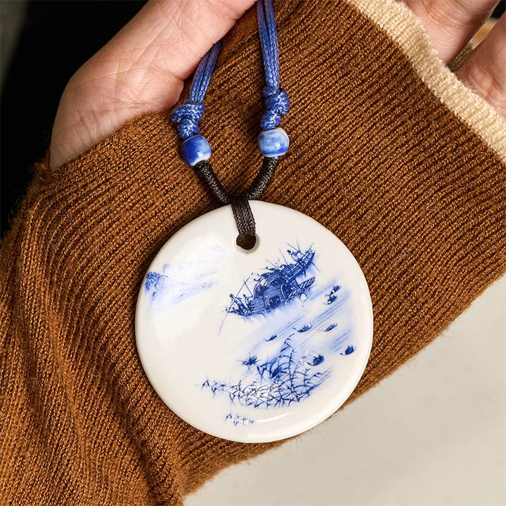 Buddha Stones Ethnic Peony Peach Blossoms Lotus Symbol Ceramics Necklace Enlightenment Pendant - image 21