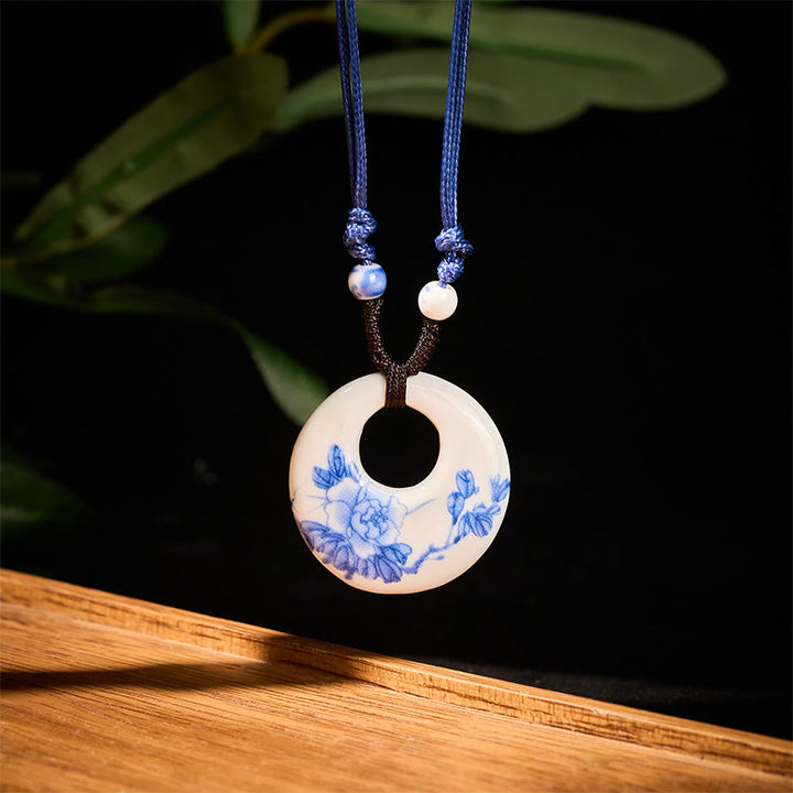 Buddha Stones Ethnic Peony Peach Blossoms Lotus Symbol Ceramics Necklace Enlightenment Pendant - image 6
