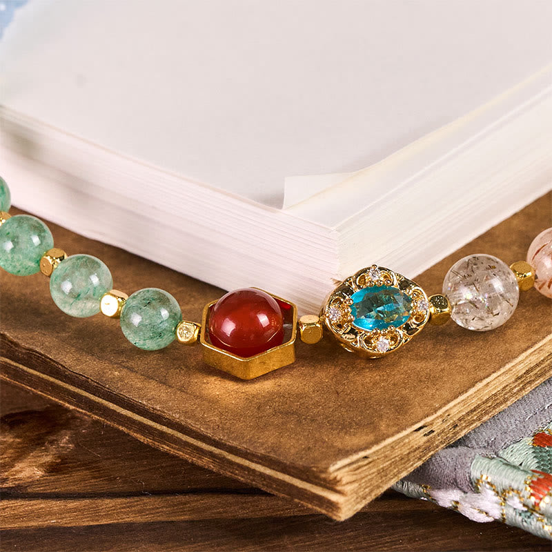 Buddha Stones Super Seven Crystal Blue Chalcedony Beaded Healing Key Chain Phone Hanging Decoration - image 1