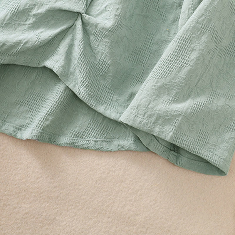 Buddha Stones Jacquard Irregular Hem Pleated Design Women's Cotton Long Sleeve Shirt - image 38