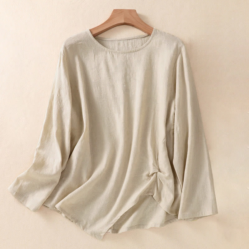 Buddha Stones Jacquard Irregular Hem Pleated Design Women's Long Sleeve Shirt - Linen - US8-10，UK/AU12-14，EU40-42 (2XL) - image 25