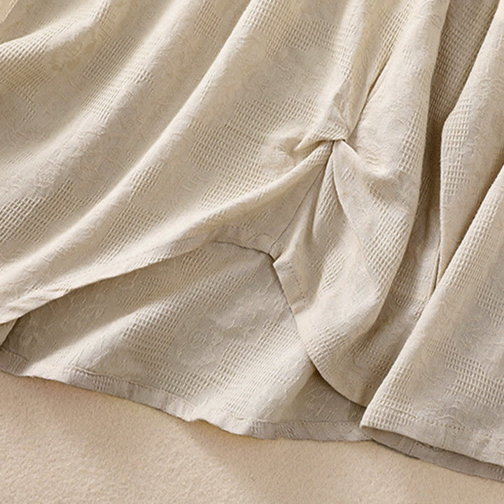 Buddha Stones Jacquard Irregular Hem Pleated Design Women's Cotton Long Sleeve Shirt - image 30