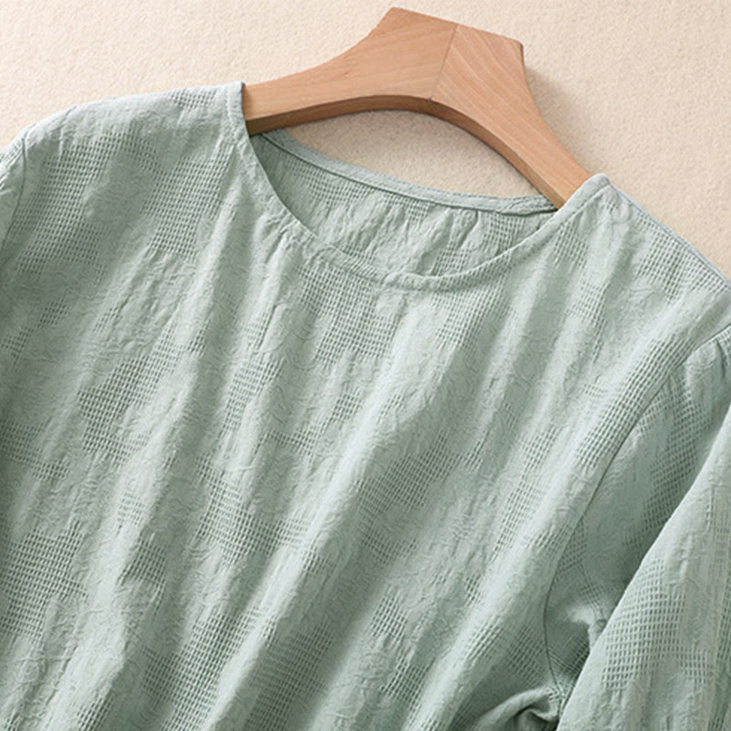 Buddha Stones Jacquard Irregular Hem Pleated Design Women's Cotton Long Sleeve Shirt - image 35