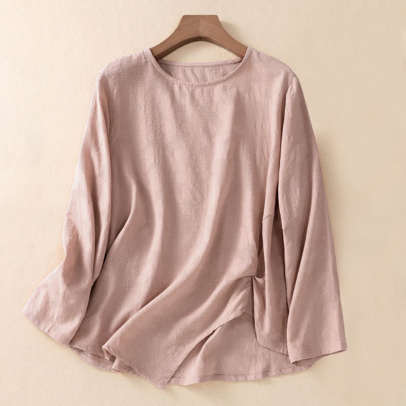 Buddha Stones Jacquard Irregular Hem Pleated Design Women's Cotton Long Sleeve Shirt - DarkSalmon - US8-10，UK/AU12-14，EU40-42 (2XL) - image 16