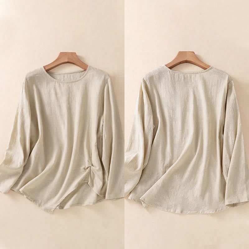 Buddha Stones Jacquard Irregular Hem Pleated Design Women's Cotton Long Sleeve Shirt - image 32